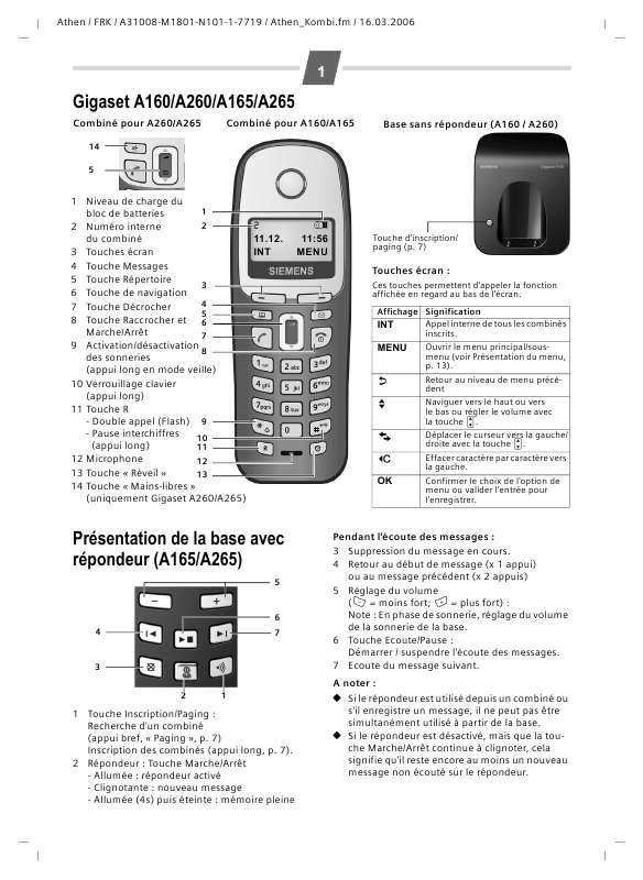 Notice SIEMENS GIGASET A160 téléphone sans fil Trouver une solution à